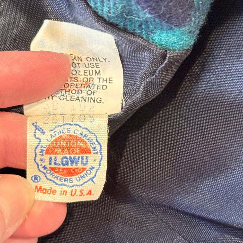 Vintage 80s Plaid Wool Blend Blazer – Teal Green Navy Pink – Petite Size 10 - Picture 8 of 15